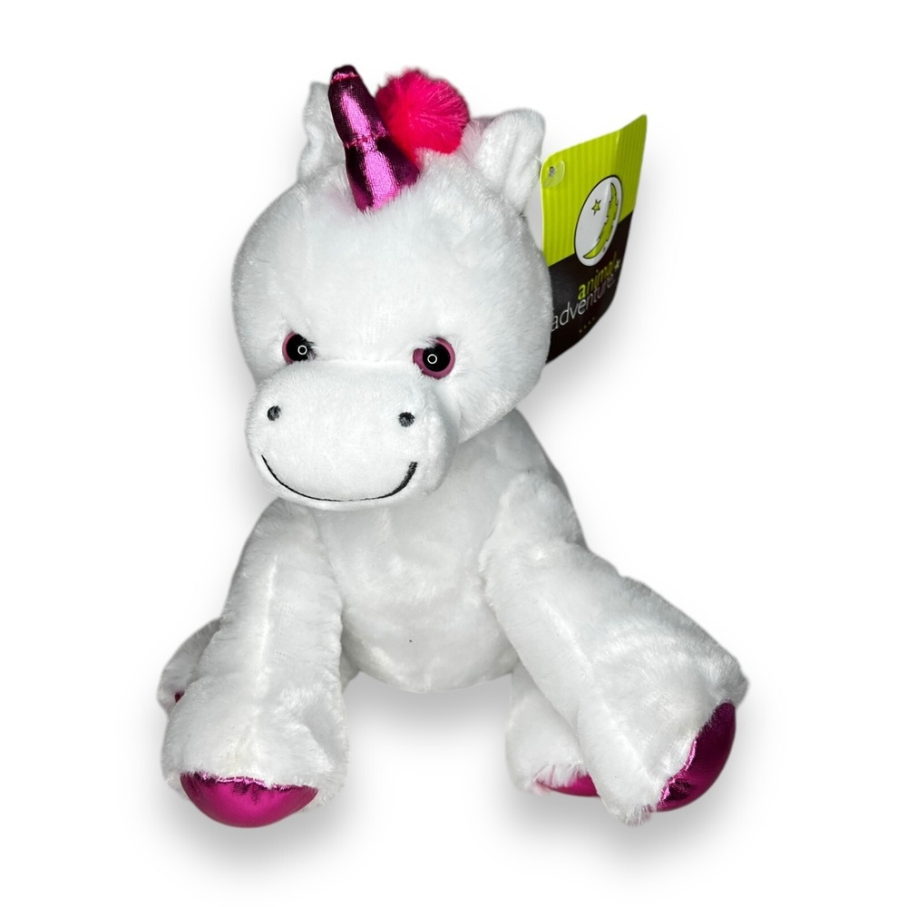 Animal Adventure White Unicorn Plush Pink Metallic Horn Mane Stuffed Animal 2018